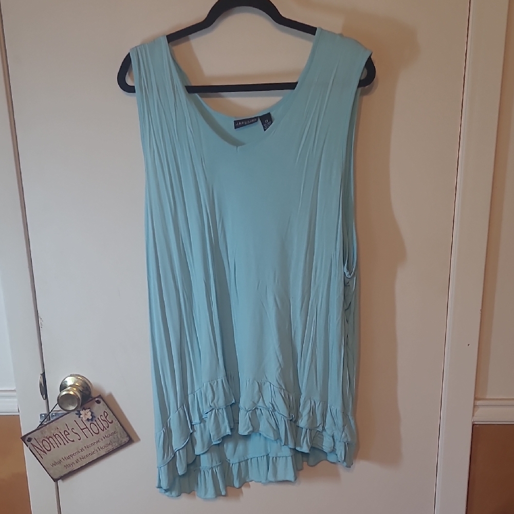Avenue Green Asymmetrical Pleated Tank Top